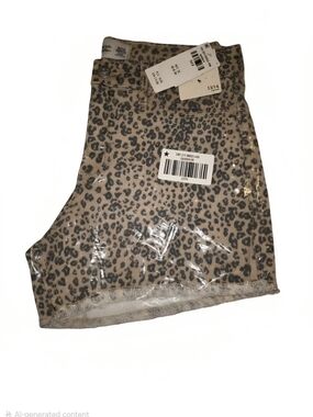Abercrombie Kid Leopard Print High Rise Relaxed Shorts 13/14 - Beige/Black